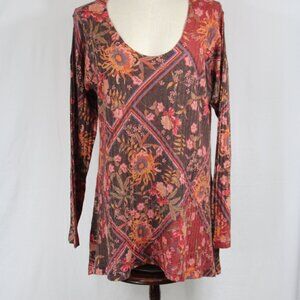 Soft Surroundings Alisanna Floral Print Tunic Top L Very Soft Spring Easter Reds